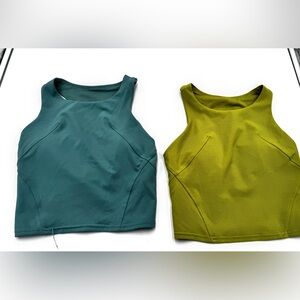 2 sm Lululemon Wunder Train Racerback Tank removable pads /tea green/ice blue